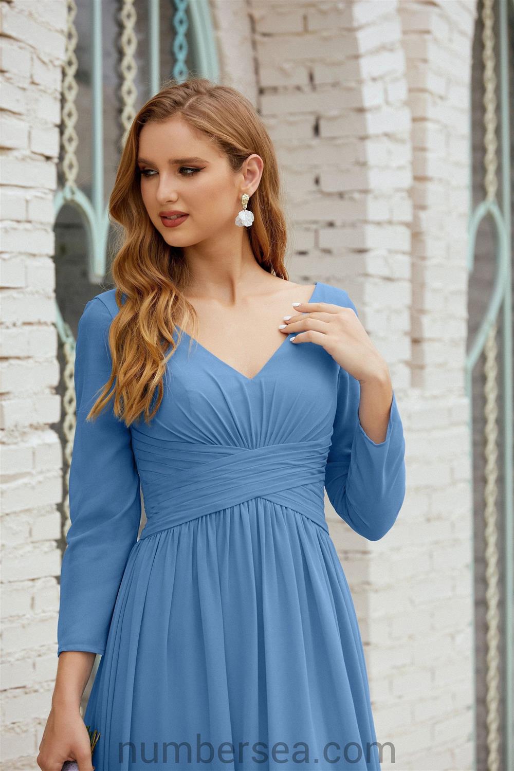 Vestido de dama de honor Numbersea de gasa, vestido de fiesta formal, vestido de noche 28016 