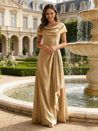 A-Line Scoop Neck Ruched Floor-Length Mother of the Bride Dresses with Ruffle (SHI22500216)