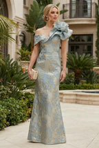 Sheath Floral Jacquard Off Shoulder Mother of the Bride & Groom Dresses with Flower (SHI22500777)