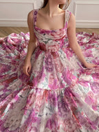 A Line Floral Pink Long Prom Dress by KissProm