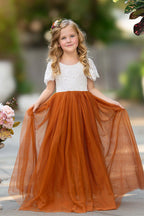 Lace Ankle-length Burnt Orange Boho Flower Girl Dress