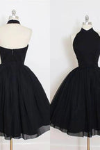 Schwarzes Neckholder-A-Linien-Ballkleid mit ärmellosem Tüll für die Mitte der Heimkehr 