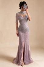 Zapdress Pink Beaded Tassel Mermaid Evening Dress with Split Formal Party Gowns for Women 2026 DLA72891A Customized (ZD17360)