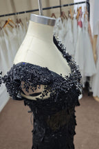 Luxury Black Sequin Mermaid Prom Dress – Illusion Corset Bodice with 3D Beaded Lace & Off-the-Shoulder Detail | 2026 Gothic Glamour Evening Collection (ZD17397)