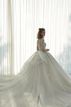 Dazzling Ball Gown Deep V-Neck Tulle Wedding Dress with Beaded Embroidery & Illusion Cut-Out Back Q-6022 (ZD16918)