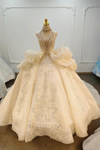 Vestido de Noiva Luxuoso com Decote Halter, Bordado de Pérolas e Cristais e Saia de Tule com Folhos Ye-2034