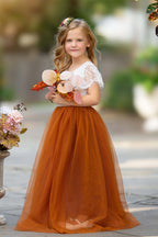 Lace Ankle-length Burnt Orange Boho Flower Girl Dress
