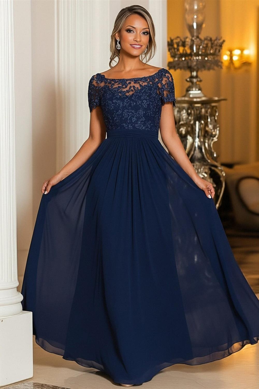 A-Line Chiffon Long Mother of the Bride & Groom Dresses with Cape Sleeves (SHI22500721)