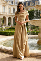 A-Line Scoop Neck Ruched Floor-Length Mother of the Bride Dresses with Ruffle (SHI22500216)