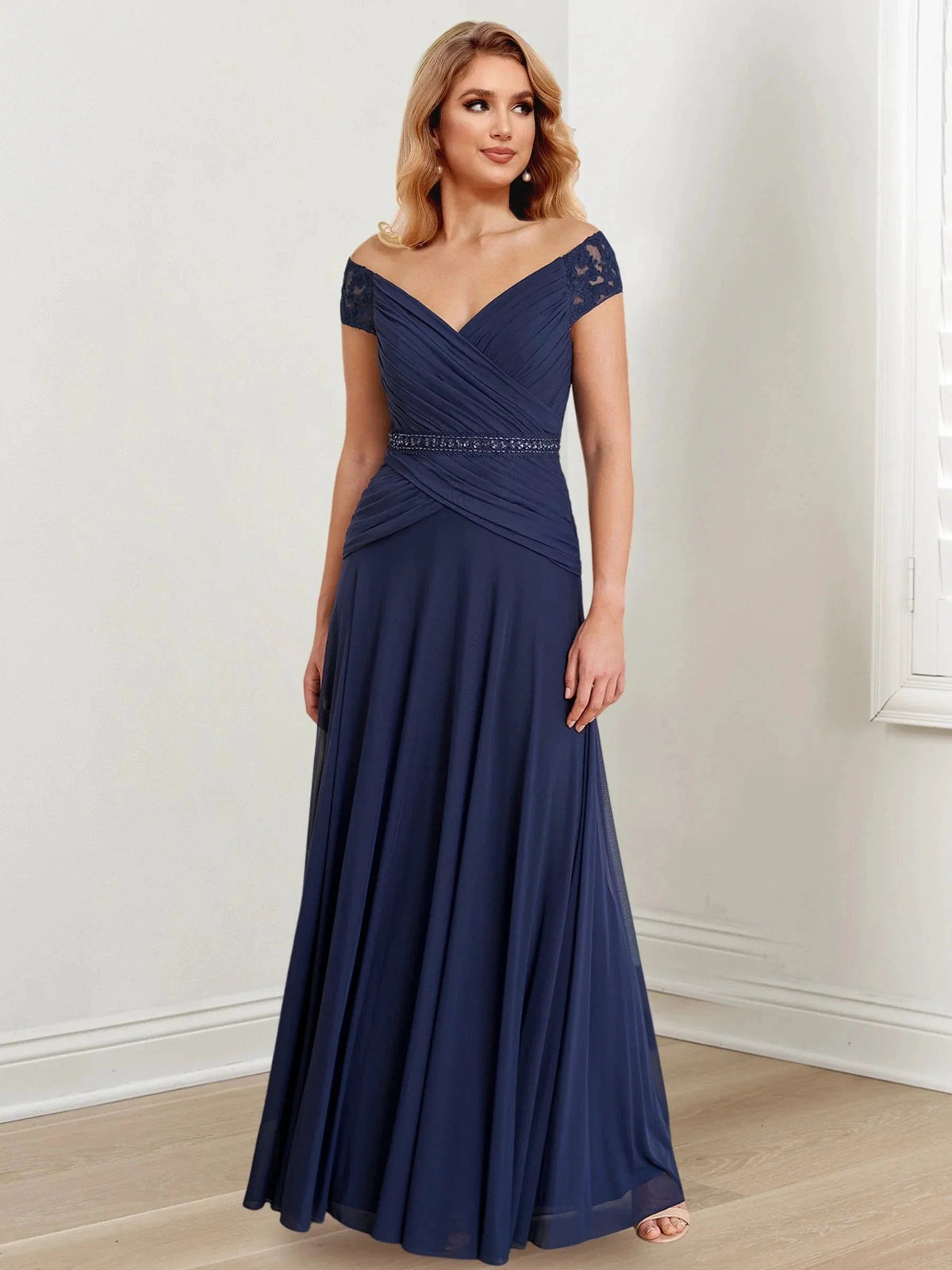 A-Line/Princess Off-the-Shoulder Floor-Length Mother of the Bride Dresses (ZD10949)
