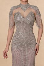 Zapdress Pink Beaded Tassel Mermaid Evening Dress with Split Formal Party Gowns for Women 2026 DLA72891A Customized (ZD17360)