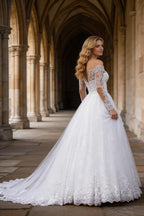 2025 Sexy Off Shoulder Wedding Dresses Appliques Long Sleeve Bridal Gowns Vintage Vestidos De Noiva Mariage Plus Size Custom De (ZD14158)