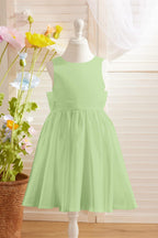Elegant A-line Satin V-Back Bow Knee-length Flower Girl Dress