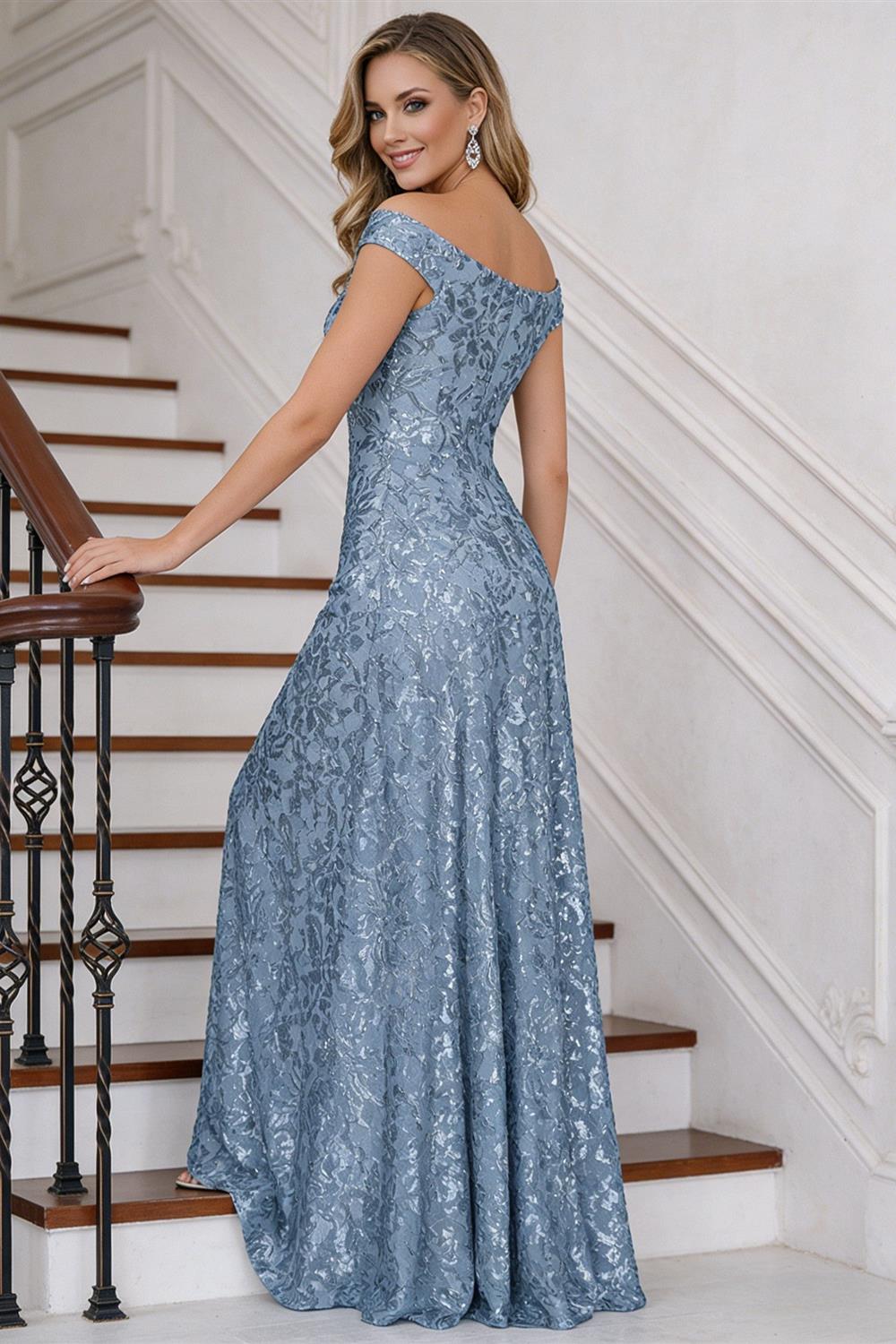 A-Line Off Shoulder Floor-Length Mother of the Bride Dresses with Sequins (SHI22500114)