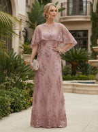 Tulle A-Line Maxi Mother of the Bride & Groom Dresses with Sequin Embroidery Bodice (SHI22500783)