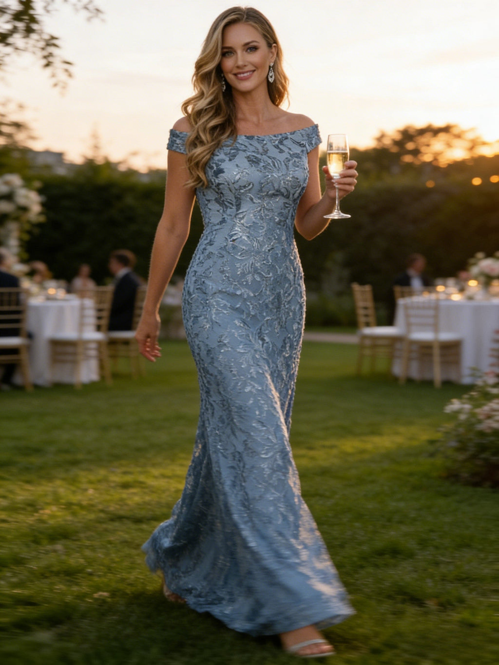 A-Line Off Shoulder Floor-Length Mother of the Bride Dresses with Sequins (SHI22500114)