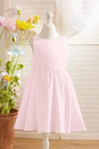 Elegant A-line Satin V-Back Bow Knee-length Flower Girl Dress