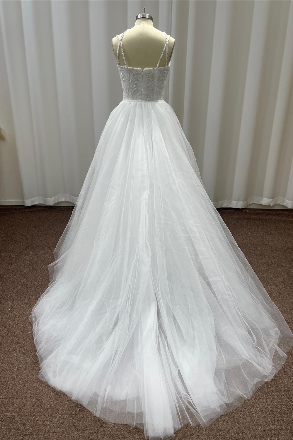 Heavy Mermaid Wedding Dress V-neck Spaghetti Strap Long With Beadings (ZD17406)