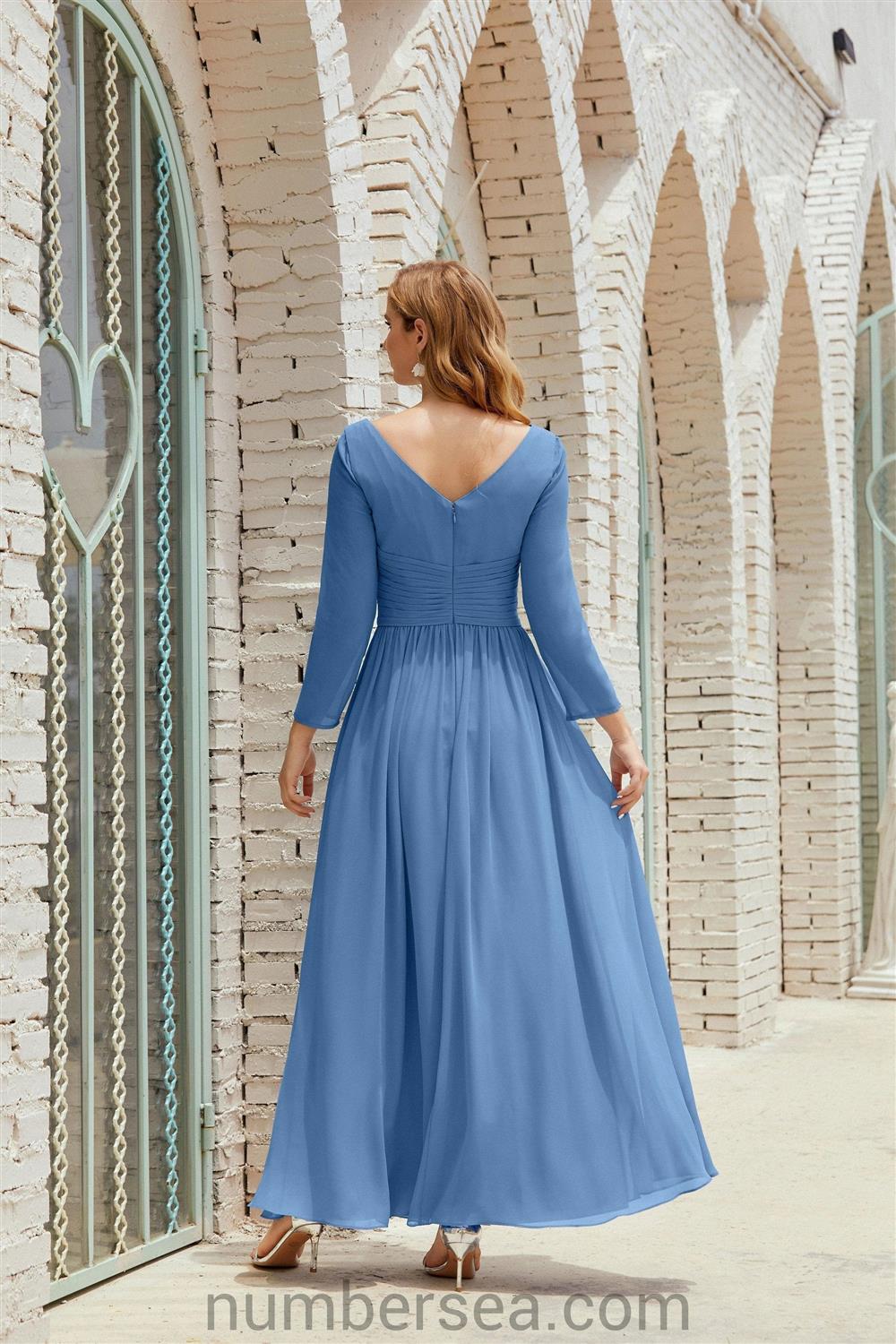 Vestido de dama de honor Numbersea de gasa, vestido de fiesta formal, vestido de noche 28016 