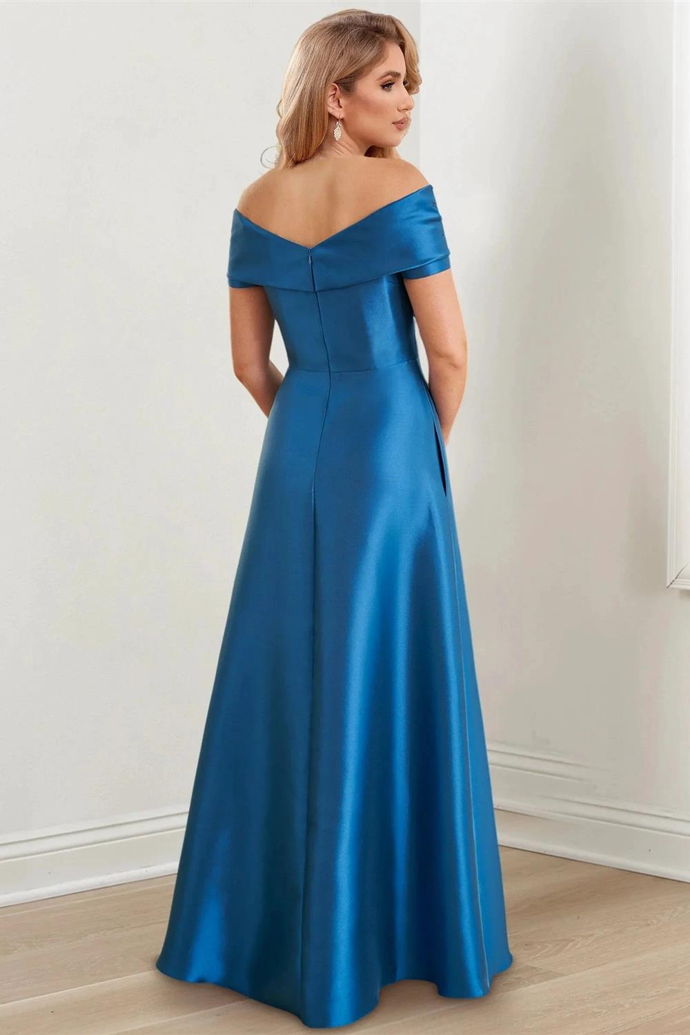 Abito da madre della sposa a linea ad A/principessa, lungo fino a terra, con scollo a spalle scoperte