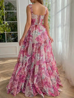 A Line Floral Pink Long Prom Dress by KissProm