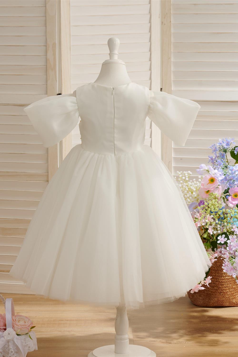 Tulle Organza Tea-length Flower Girl Dress