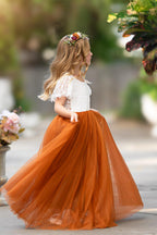 Lace Ankle-length Burnt Orange Boho Flower Girl Dress