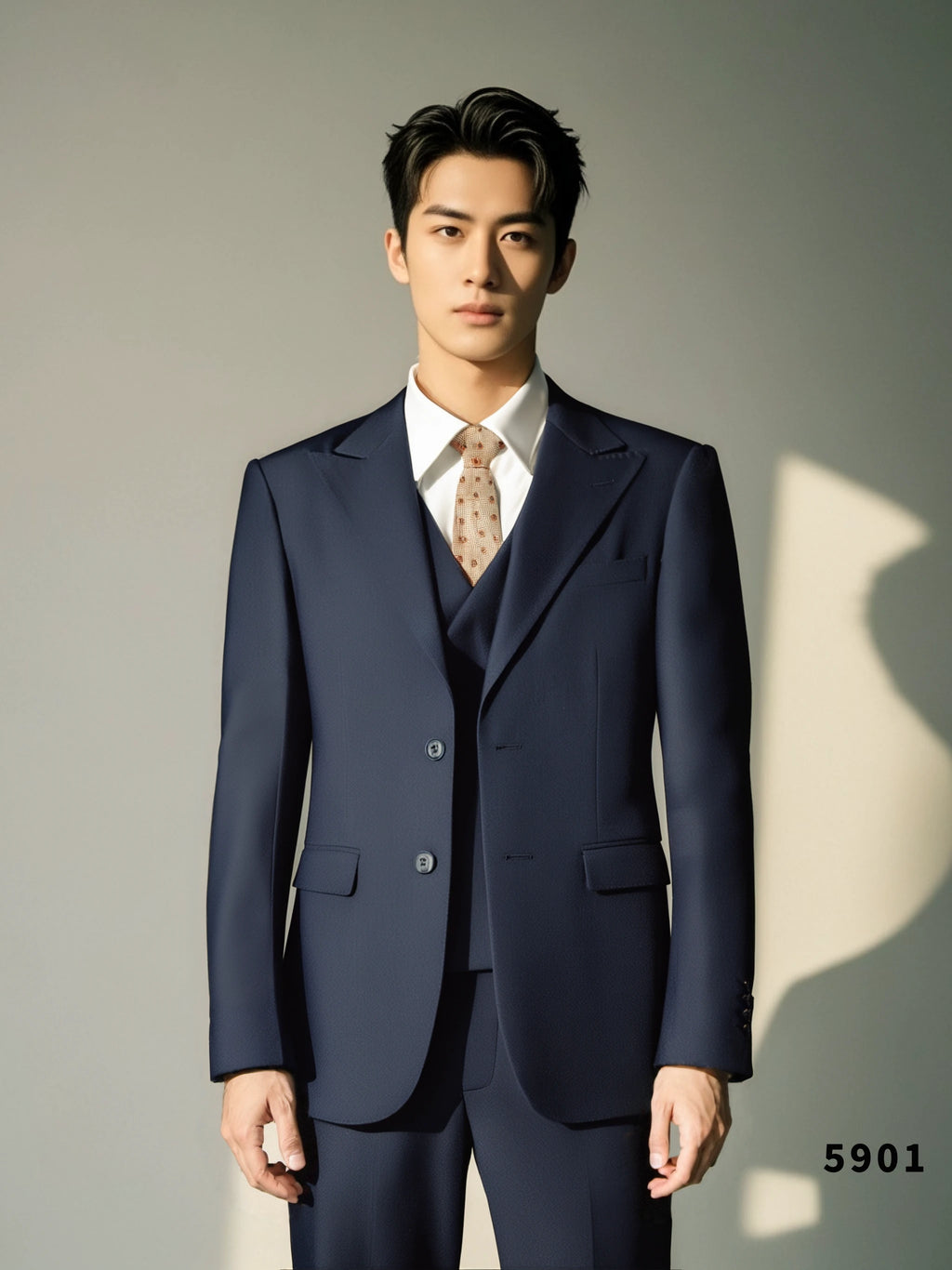 Navy Blue Wool 3 Piece Wedding Suit For Groom And Groomsmen Attire (ZD17113)