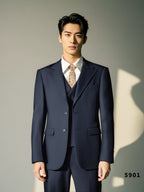 Navy Blue Wool 3 Piece Wedding Suit For Groom And Groomsmen Attire (ZD17113)