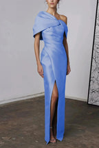 A-Line/Princess One-Shoulder Half Sleeves Floor-Length Mother of the Bride Dresses with Ruffles (ZD10954)