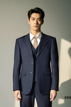 Navy Blue Wool 3 Piece Wedding Suit For Groom And Groomsmen Attire (ZD17113)