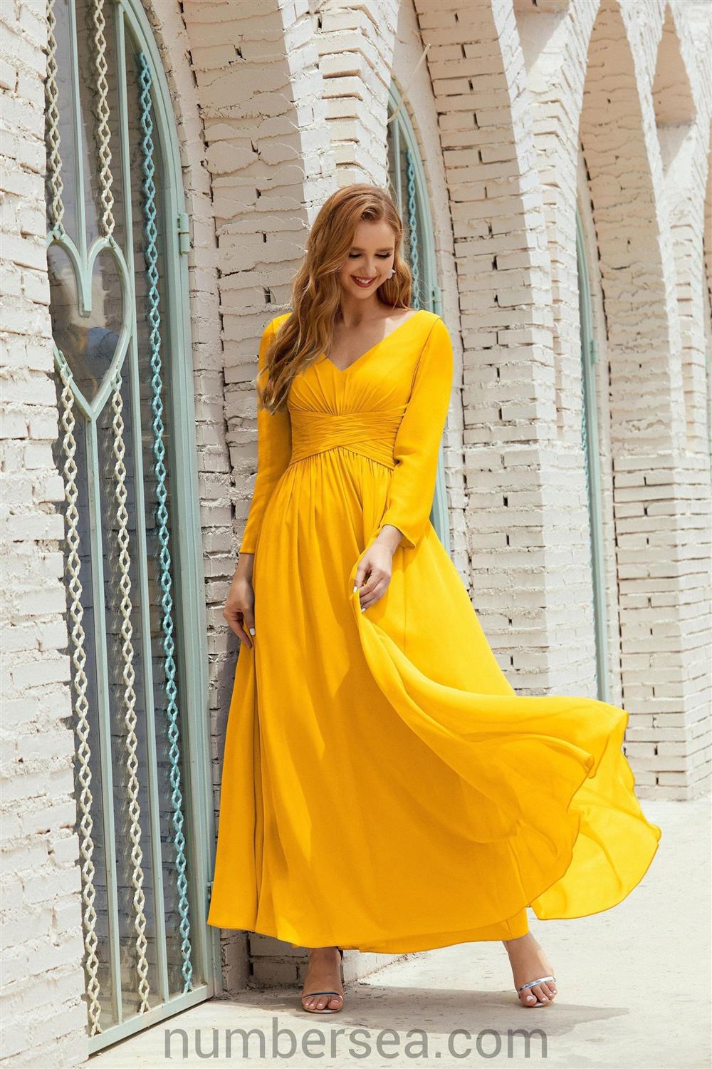 Vestido de dama de honor Numbersea de gasa, vestido de fiesta formal, vestido de noche 28016 
