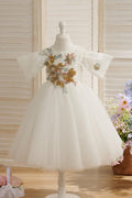 Tulle Organza Tea-length Flower Girl Dress