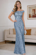 A-Line Off Shoulder Floor-Length Mother of the Bride Dresses with Sequins (SHI22500114)