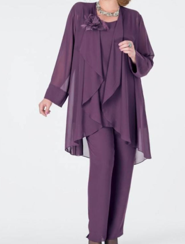 Chiffon Mother of the Bride Pantsuits with Jacket Hover Image