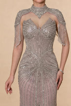 Zapdress Pink Beaded Tassel Mermaid Evening Dress with Split Formal Party Gowns for Women 2026 DLA72891A Customized (ZD17360)