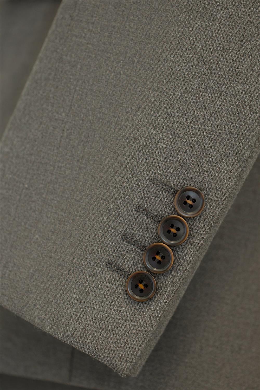 Completo in Lana di Colore Grigio Taupe Solido in Tre Pezzi per Sposo e Business