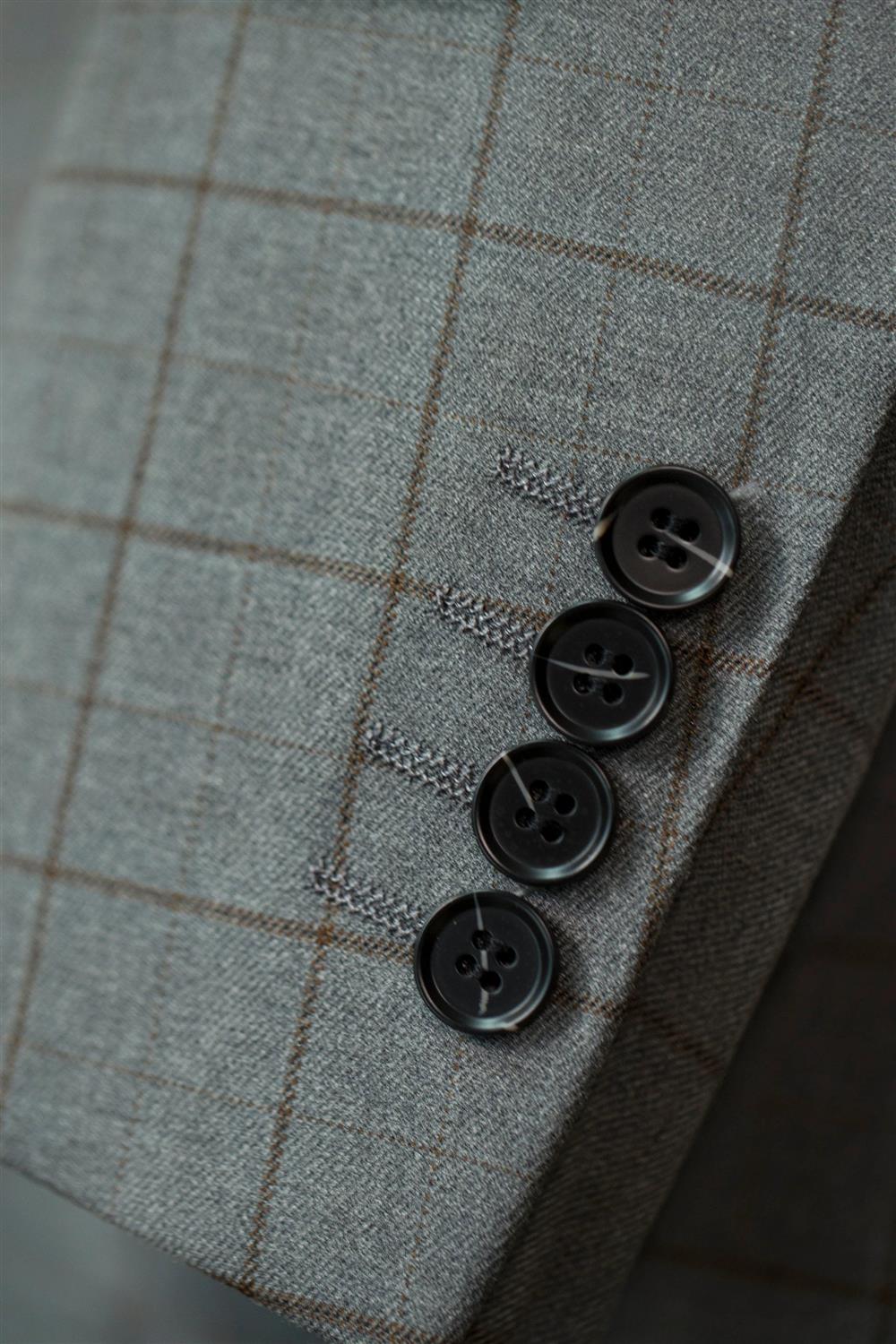 Windowpane Check Three Piece Wool Suit For Groom Wedding (ZD17101)