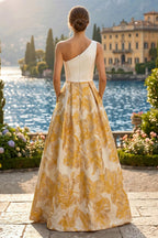 A Line V-Neck Stand Collar Half Sleeve Tea-Length Mother of the Bride Dresses with Jacquard (SHI22500307)