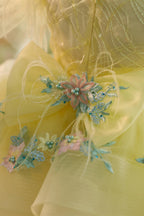 Floral Embroidery Puffy Sleeves Tulle Knee-length Baby Girl Dress