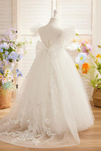 Detachable  Lace Tulle Sweep Train Flower Girl Dress