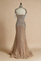 Zapdress Pink Beaded Tassel Mermaid Evening Dress with Split Formal Party Gowns for Women 2026 DLA72891A Customized (ZD17360)