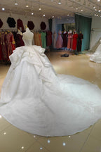 White Gleam Strapless Ballgown Beaded Bust & Ruffled Train (ZD16779)