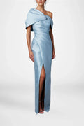 A-Line/Princess One-Shoulder Half Sleeves Floor-Length Mother of the Bride Dresses with Ruffles (ZD10954)