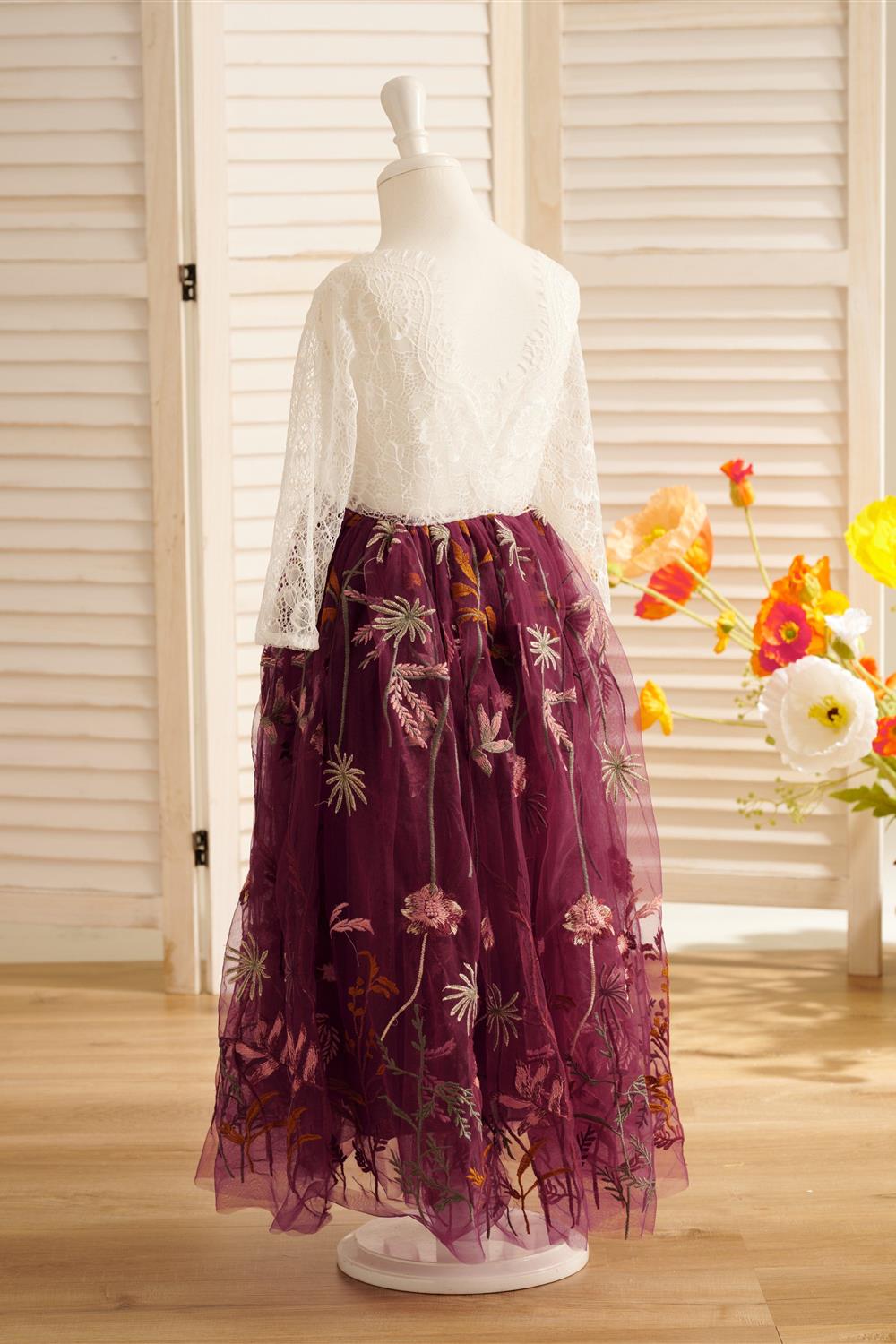 Tulle A-Line Full-Length Garden Boho Flower Girl Dress