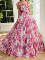 A Line Floral Pink Long Prom Dress by KissProm