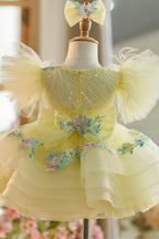 Floral Embroidery Puffy Sleeves Tulle Knee-length Baby Girl Dress