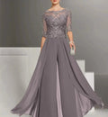 Chiffon half Sleeves Mother of the Bride Pantsuits with Lace by Dreamylily