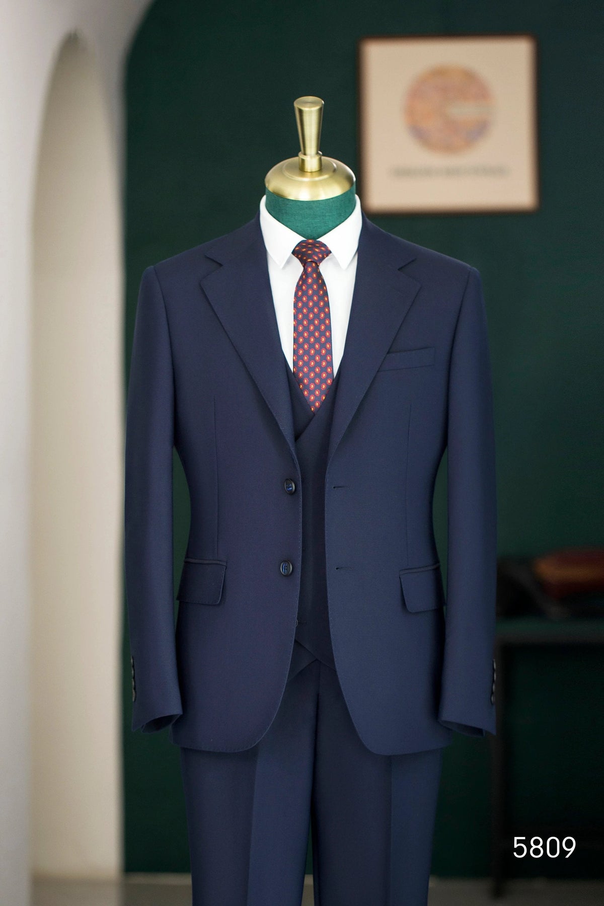 Traje de Boda de Lana Azul Marino de 3 Piezas para el Novio y los Padrinos