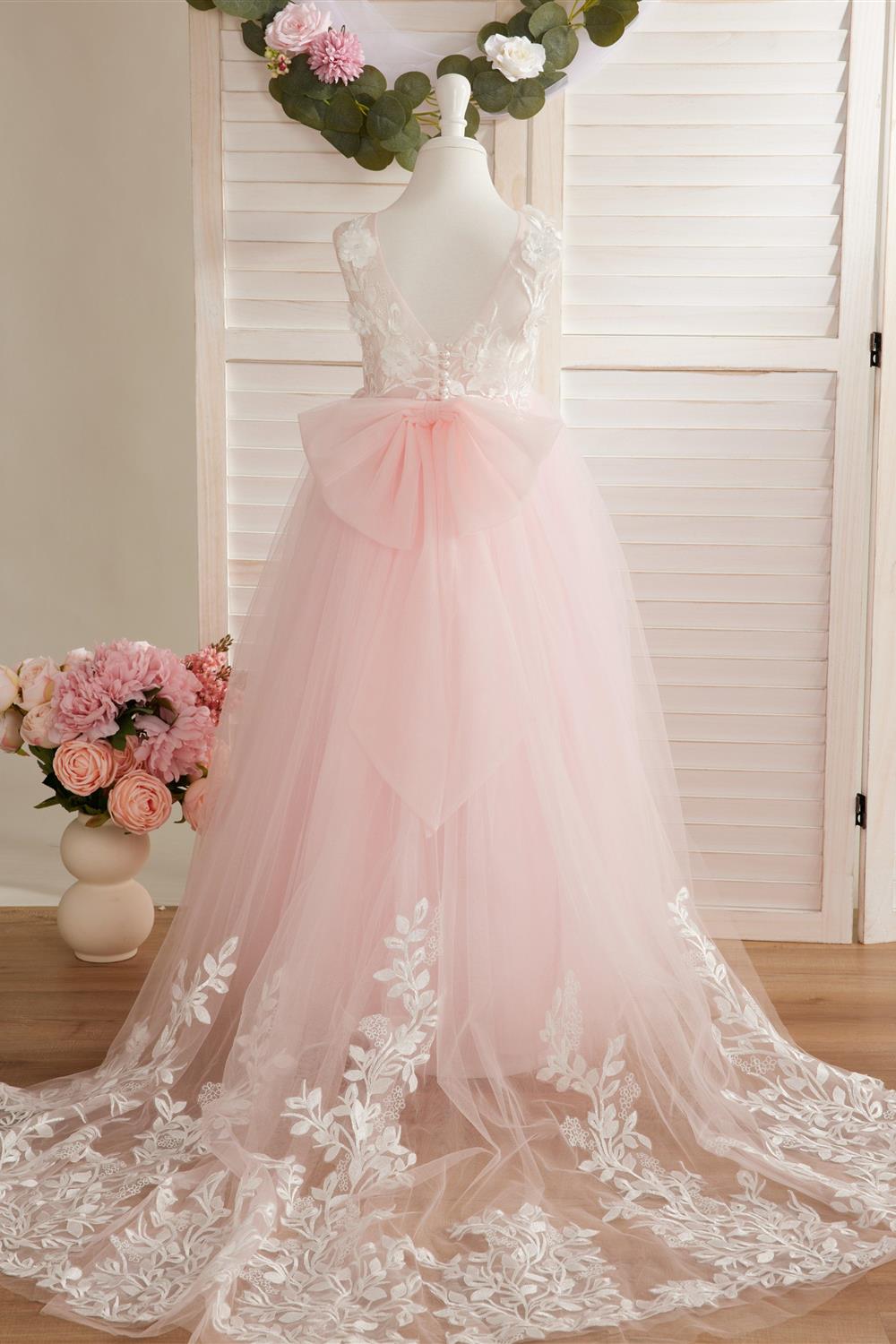 Dream Princess Sleeveless Detachable Train Flower Girl Dress